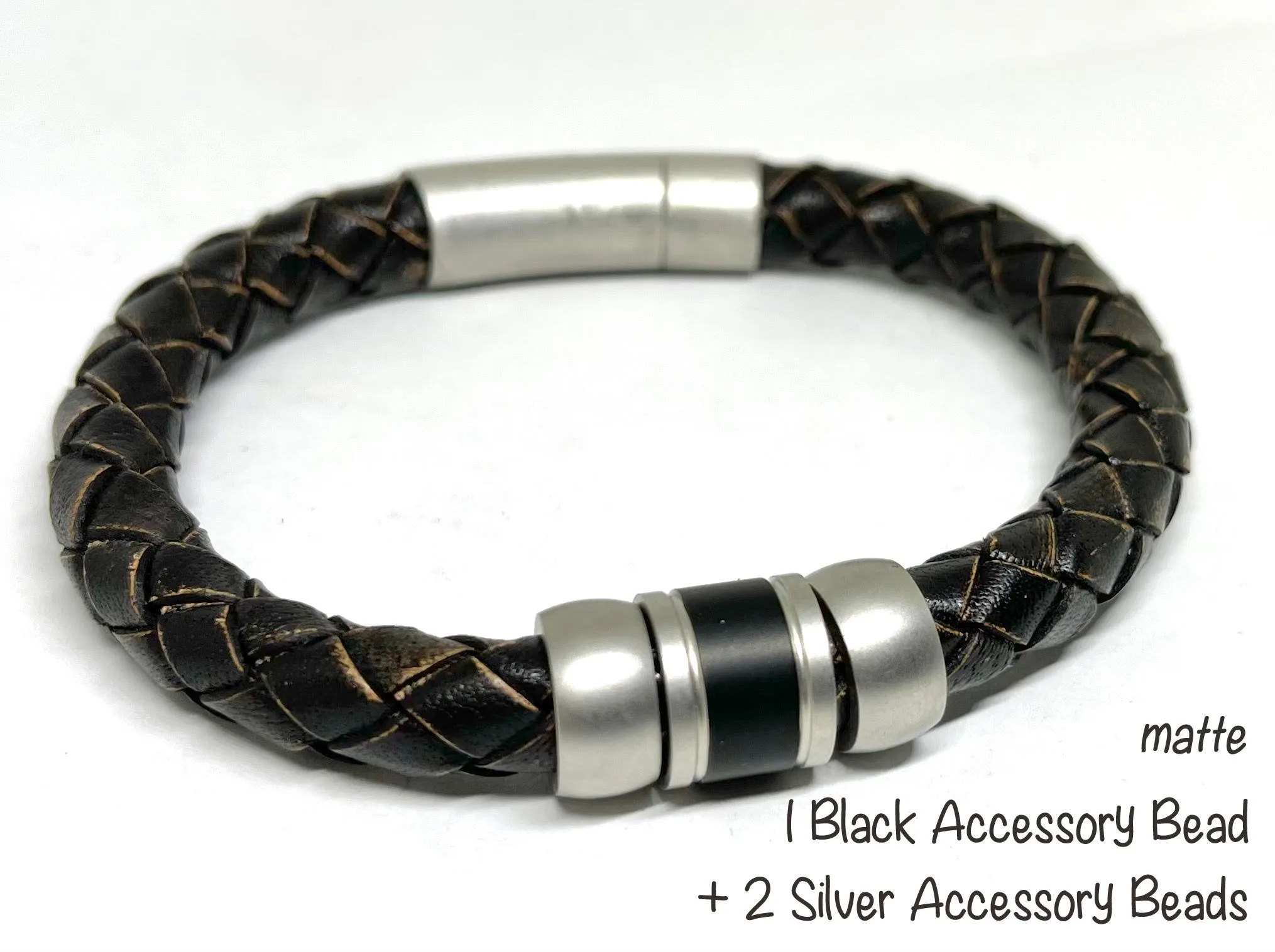 Men's Customisable Leather Bracelet with Beads