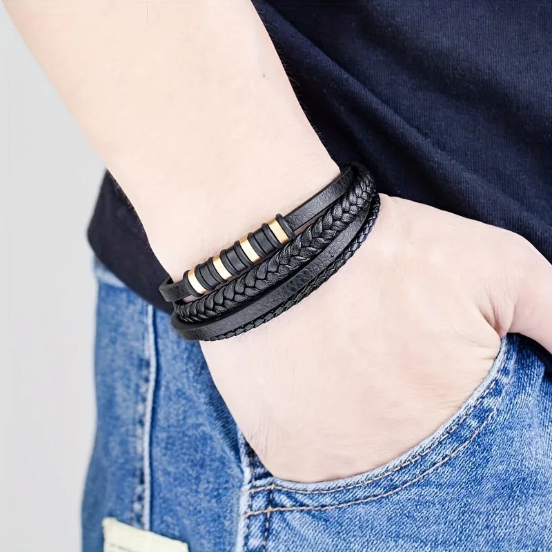 Men's Punk Layered Leather Bracelet for Street Party