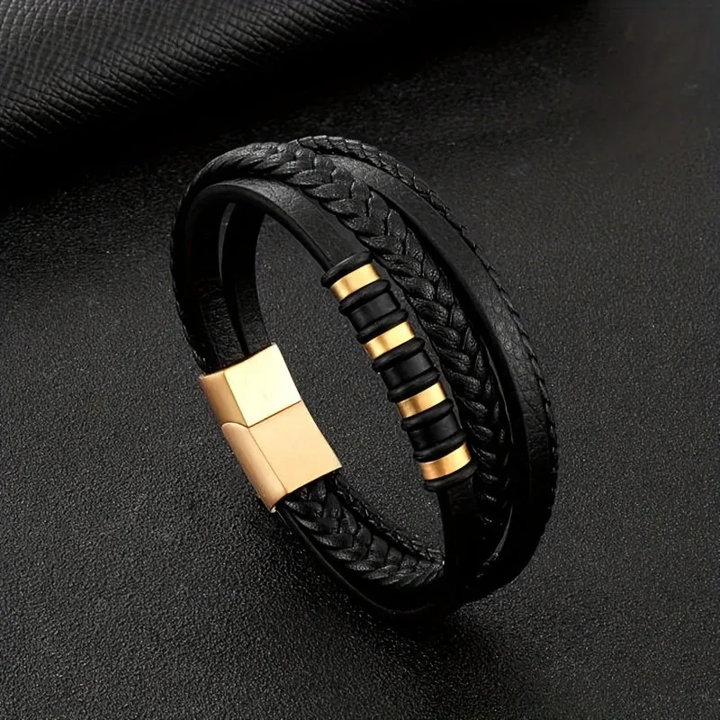 Men's Punk Layered Leather Bracelet for Street Party