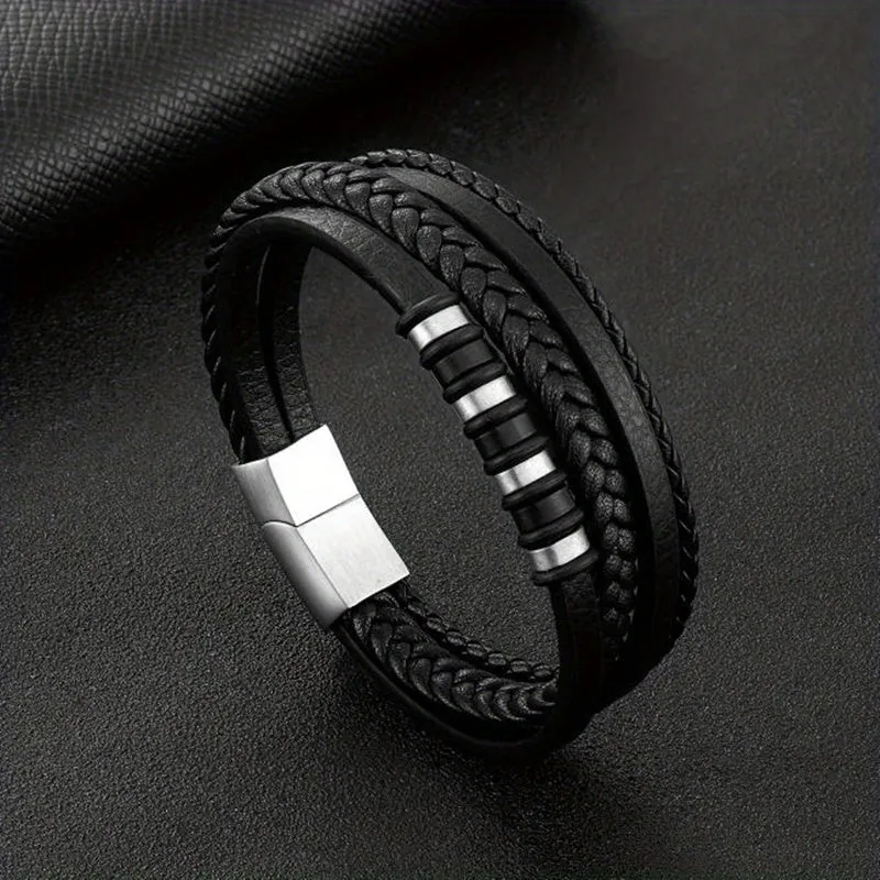 Men's Punk Layered Leather Bracelet for Street Party