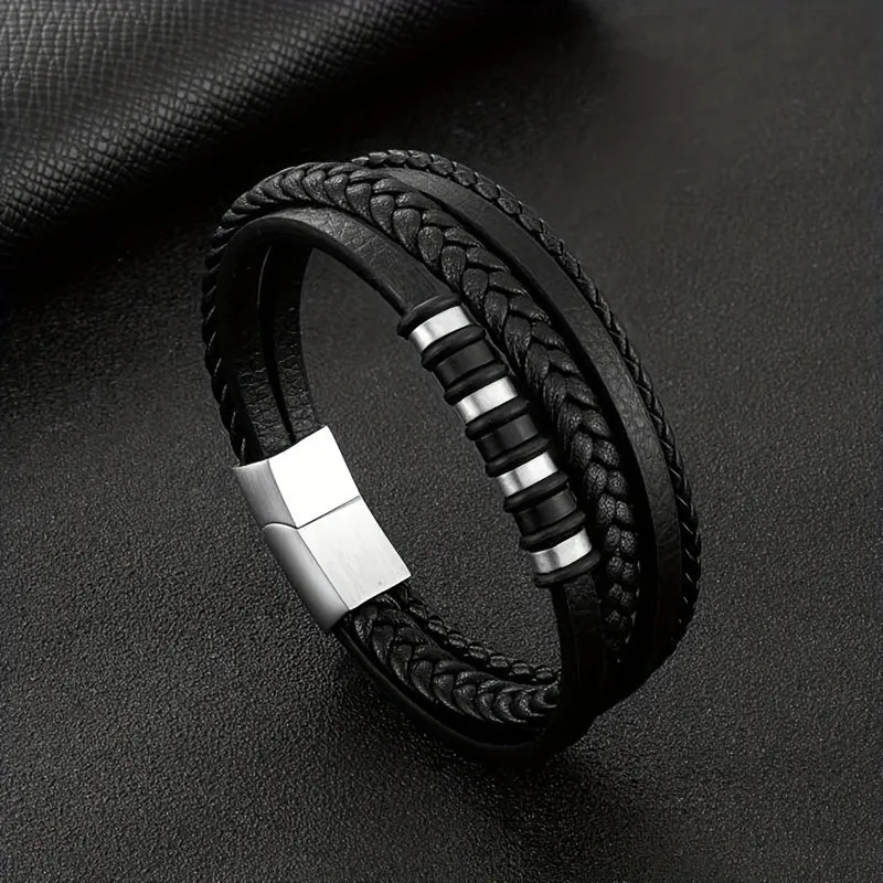 Men's Punk Layered Leather Bracelet for Street Party