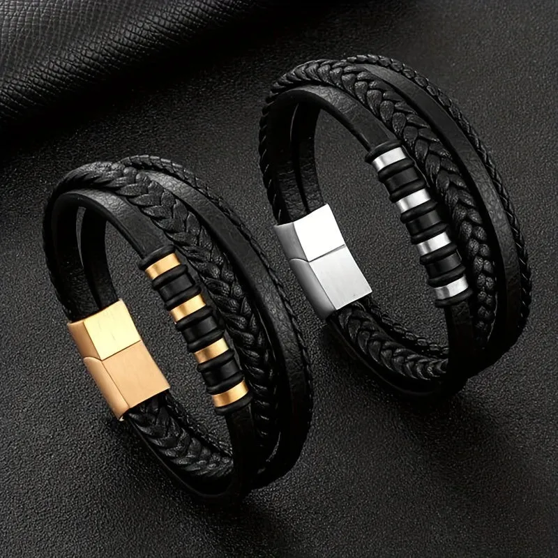 Men's Punk Layered Leather Bracelet for Street Party