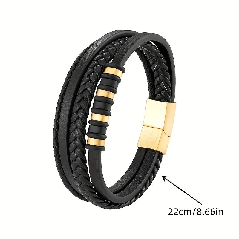 Men's Punk Layered Leather Bracelet for Street Party