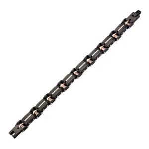 Mens Stainless Steel Solid Carbon Graphite and Rose Gold IP Link Bracelet