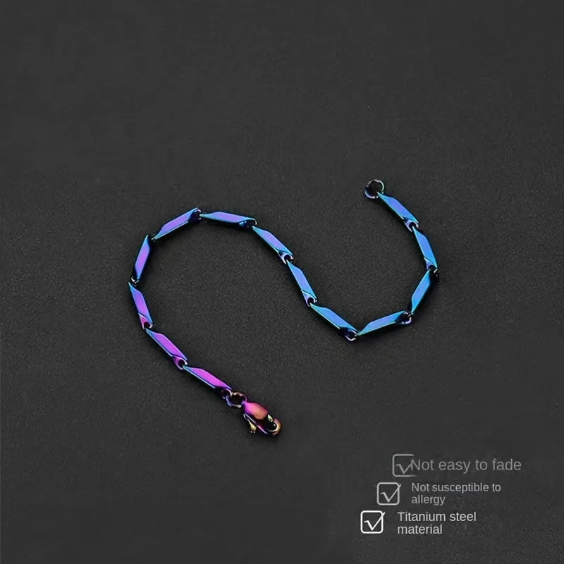 Men's Titanium Steel Rainbow Bracelet Bamboo Leaf Chain