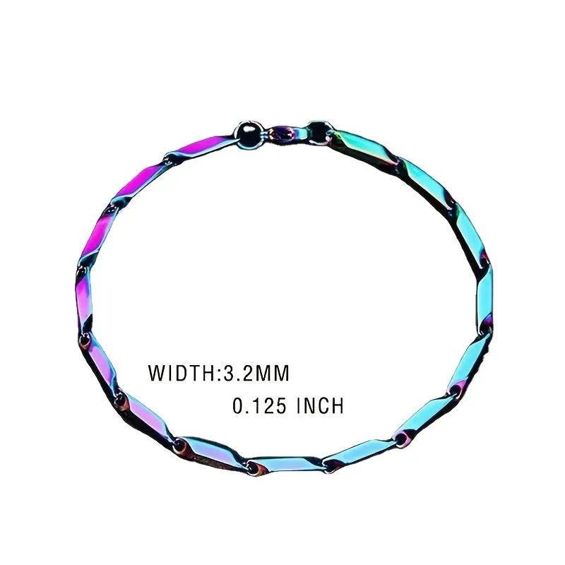 Men's Titanium Steel Rainbow Bracelet Bamboo Leaf Chain