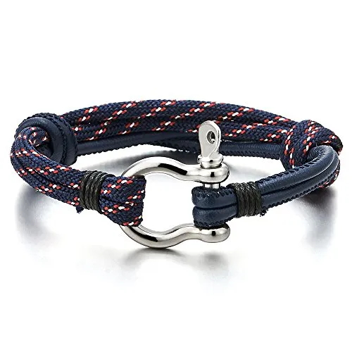 Mens Womens Steel Screw Anchor Shackles Nautical Sailor Rope Cord Leather Wrap Bracelet Wristband