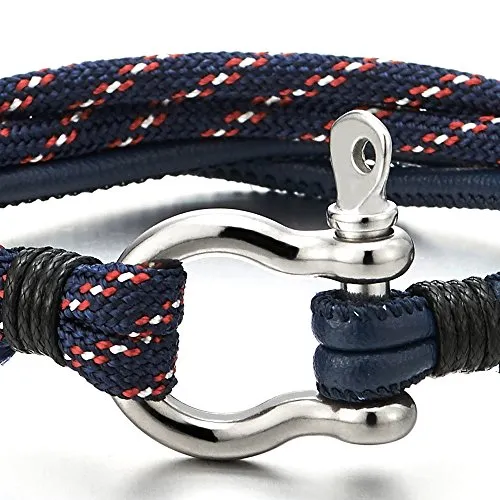 Mens Womens Steel Screw Anchor Shackles Nautical Sailor Rope Cord Leather Wrap Bracelet Wristband