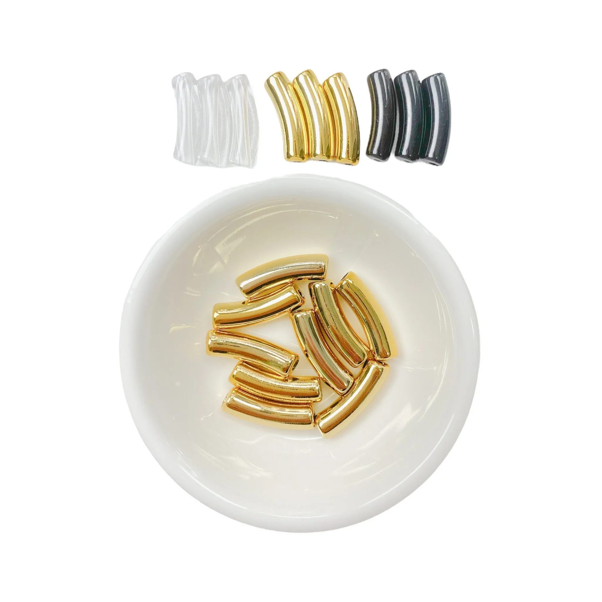 Metallic Gold- 4mm  Tube Bead  Tube Acrylic Bamboo Beads, Curved Tube Beads, Resin , Bracelet Bangle Acrylic Tube Bead Waterproof