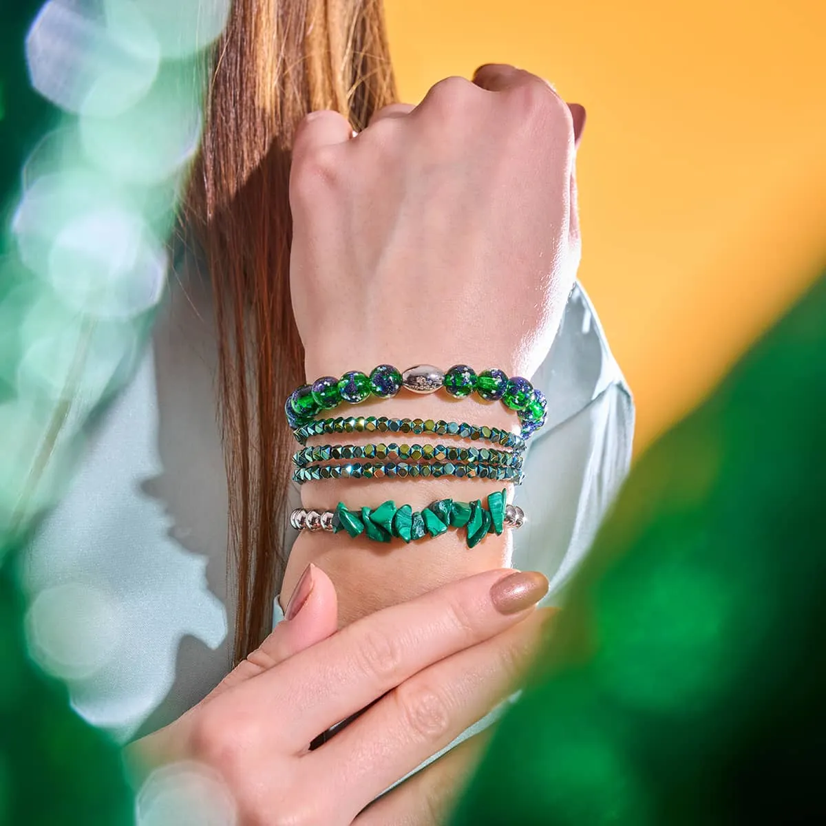 Mini Sacred Geom | Seafoam Hematite x Gunmetal | Triple Strand Bracelet