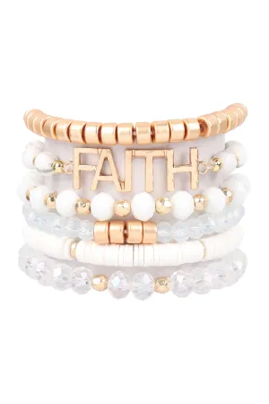 Mix Beads Faith Charm Bracelet White - Pack of 6