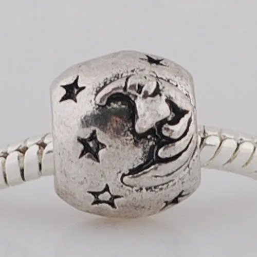 Moon and Stars Charm European Bead Compatible for Most European Snake Chain Bracelet