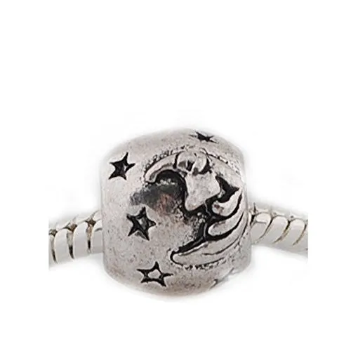 Moon and Stars Charm European Bead Compatible for Most European Snake Chain Bracelet