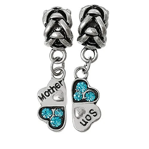Mother Son Love Heart Charm Bead for Snake Chain Bracelet