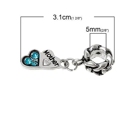 Mother Son Love Heart Charm Bead for Snake Chain Bracelet