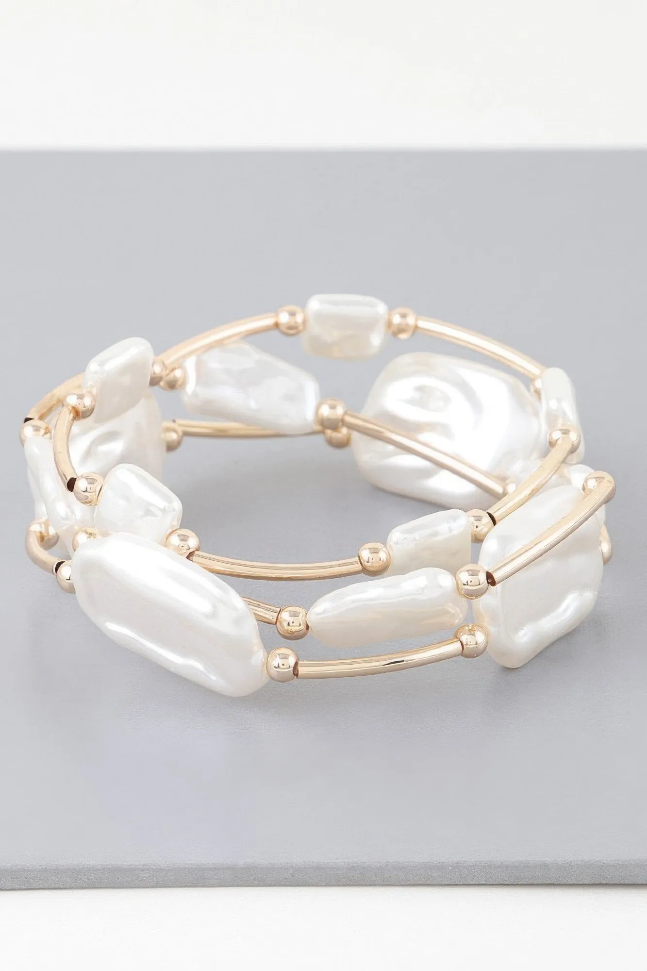 Multi Abstract Pearl Stone Tube Bracelet
