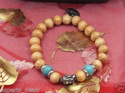 Namaste Jewelry Beaded Buddha Head Torque Meditation Mala OM Wood FREE Bracelet