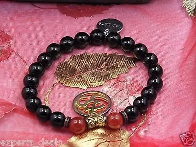 Namaste Jewelry Black Agate Stone Beads Om Inspired Yoga Meditation Free Bracelet