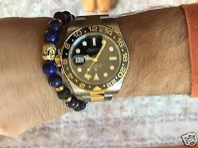 Namaste Jewelry Lapiz Lazuli Blue & Lava Stone Gold Buddha Head  Free Bracelet