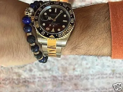 Namaste Jewelry Lapiz Lazuli Blue & Lava Stone Gold Buddha Head  Free Bracelet
