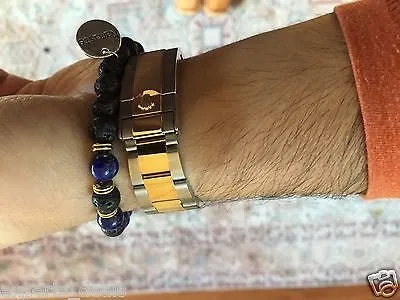 Namaste Jewelry Lapiz Lazuli Blue & Lava Stone Gold Buddha Head  Free Bracelet
