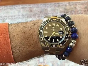 Namaste Jewelry Lapiz Lazuli Blue & Lava Stone Gold Buddha Head  Free Bracelet