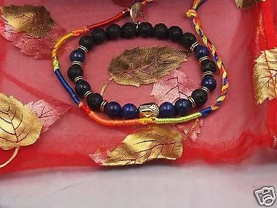 Namaste Jewelry Lapiz Lazuli Blue & Lava Stone Gold Buddha Head  Free Bracelet