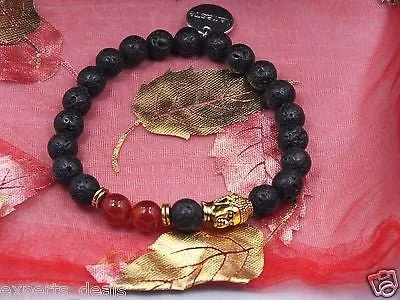 Namaste Jewelry Lava Stone Beads Red Agate Buddah Head Yogi Energy Free Bracelet