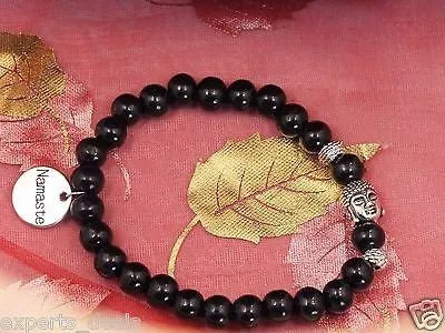 Namaste Jewelry Silver Buddha Head Meditation Mala OM Bracelets Black Wood Watch