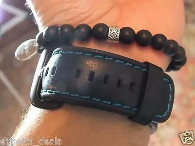 Namaste Jewelry Silver Skull Black Agate Stone Bead with Yoga Bracelet Watch