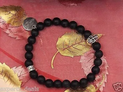 Namaste Jewelry Silver Skull Black Agate Stone Bead with Yoga Bracelet Watch