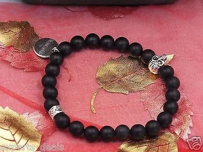 Namaste Jewelry Silver Skull Black Agate Stone Bead with Yoga Bracelet Watch