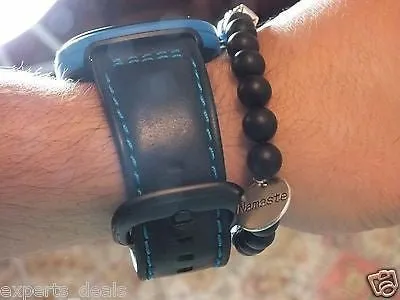 Namaste Jewelry Silver Skull Black Agate Stone Bead with Yoga Bracelet Watch