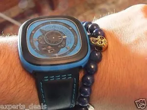 Namaste Jewelry Skull Blue Agate Stone Bead with Yoga Gold Ball Bracelet Watch