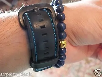 Namaste Jewelry Skull Blue Agate Stone Bead with Yoga Gold Ball Bracelet Watch