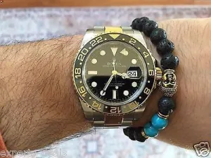 Namaste Jewelry Turquoise  & Lava Stone Gold Buddha Head Energy Free Bracelet