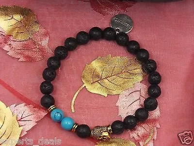 Namaste Jewelry Turquoise  & Lava Stone Gold Buddha Head Energy Free Bracelet