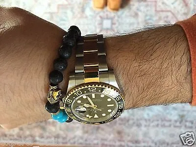 Namaste Jewelry Turquoise  & Lava Stone Gold Buddha Head Energy Free Bracelet
