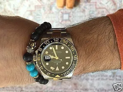 Namaste Jewelry Turquoise  & Lava Stone Gold Buddha Head Energy Free Bracelet