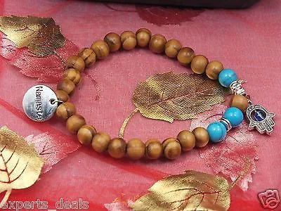 Namaste Jewelry Turquoise Wood Stone Buddah Hand Evil Eye Energy Free Bracelet