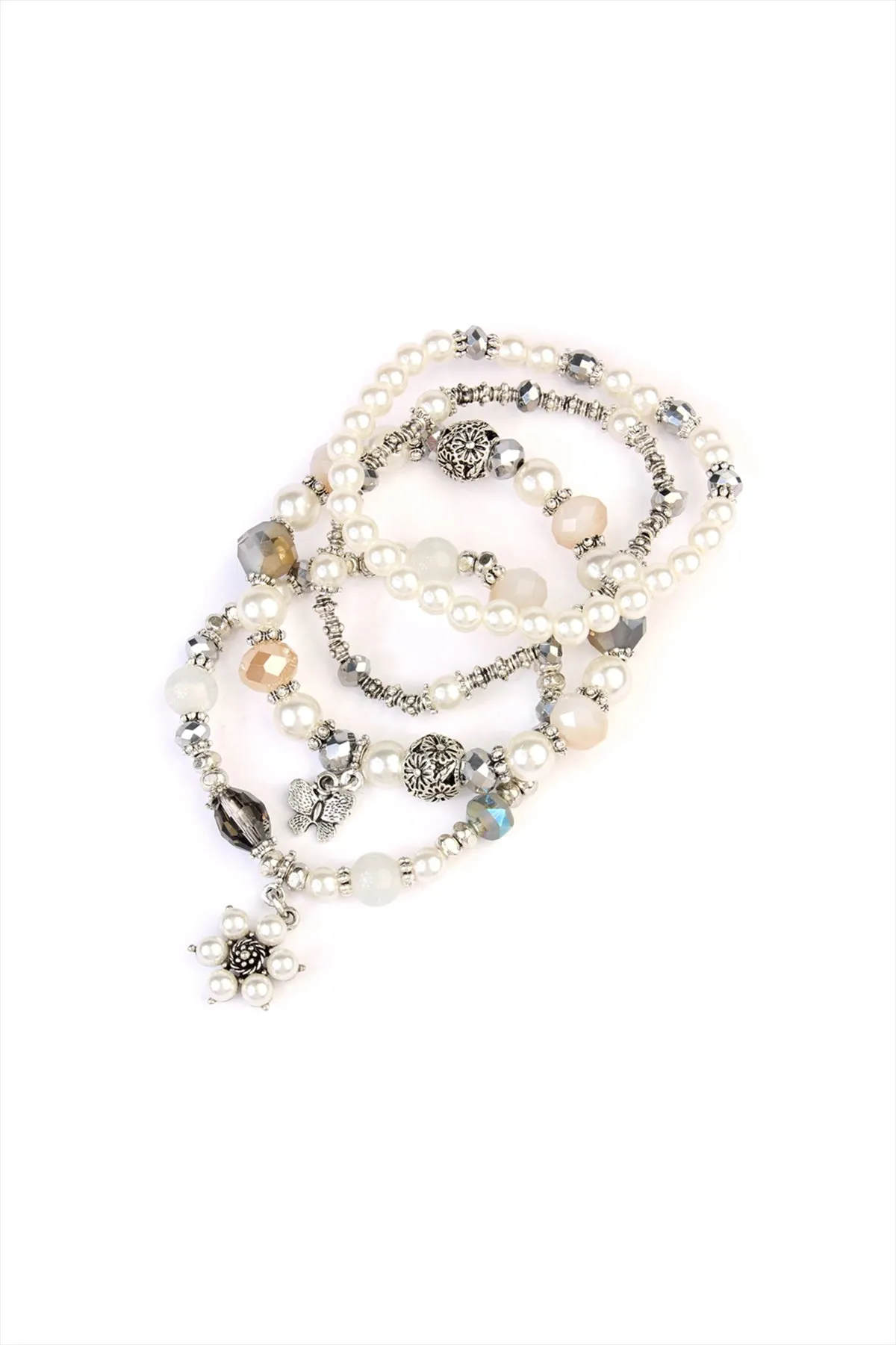 Natural Butterfly, Pearl Classy Stackable Bracelet - Pack of 6