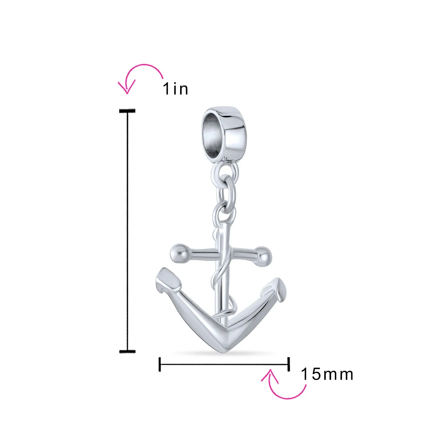 Nautical Boat Anchor Travel Dangle Charm Bead Sterling Silver for Bracelets