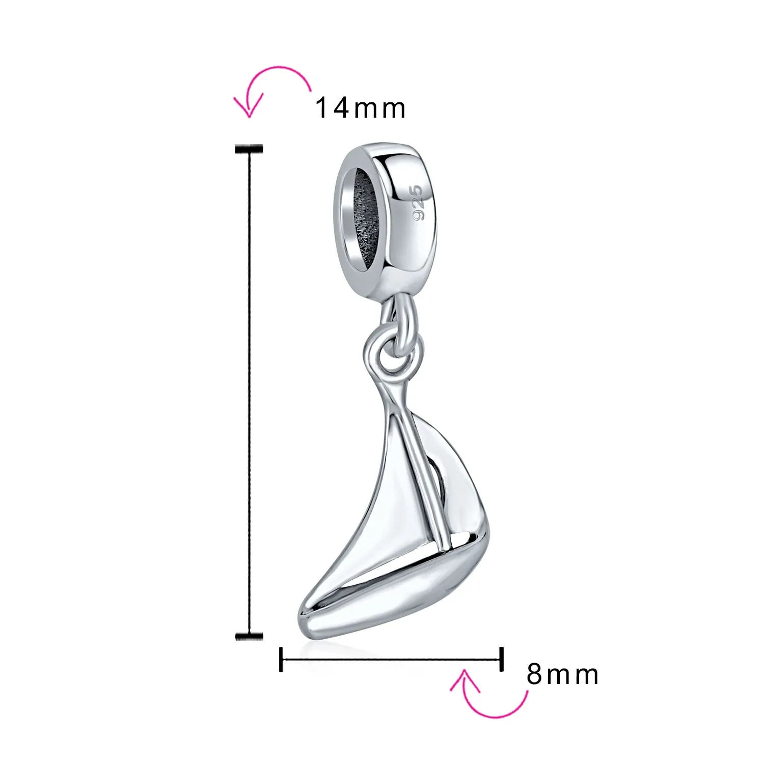 Nautical Sail Boat Dangle Charm Bead Sterling Silver for European Bracelets