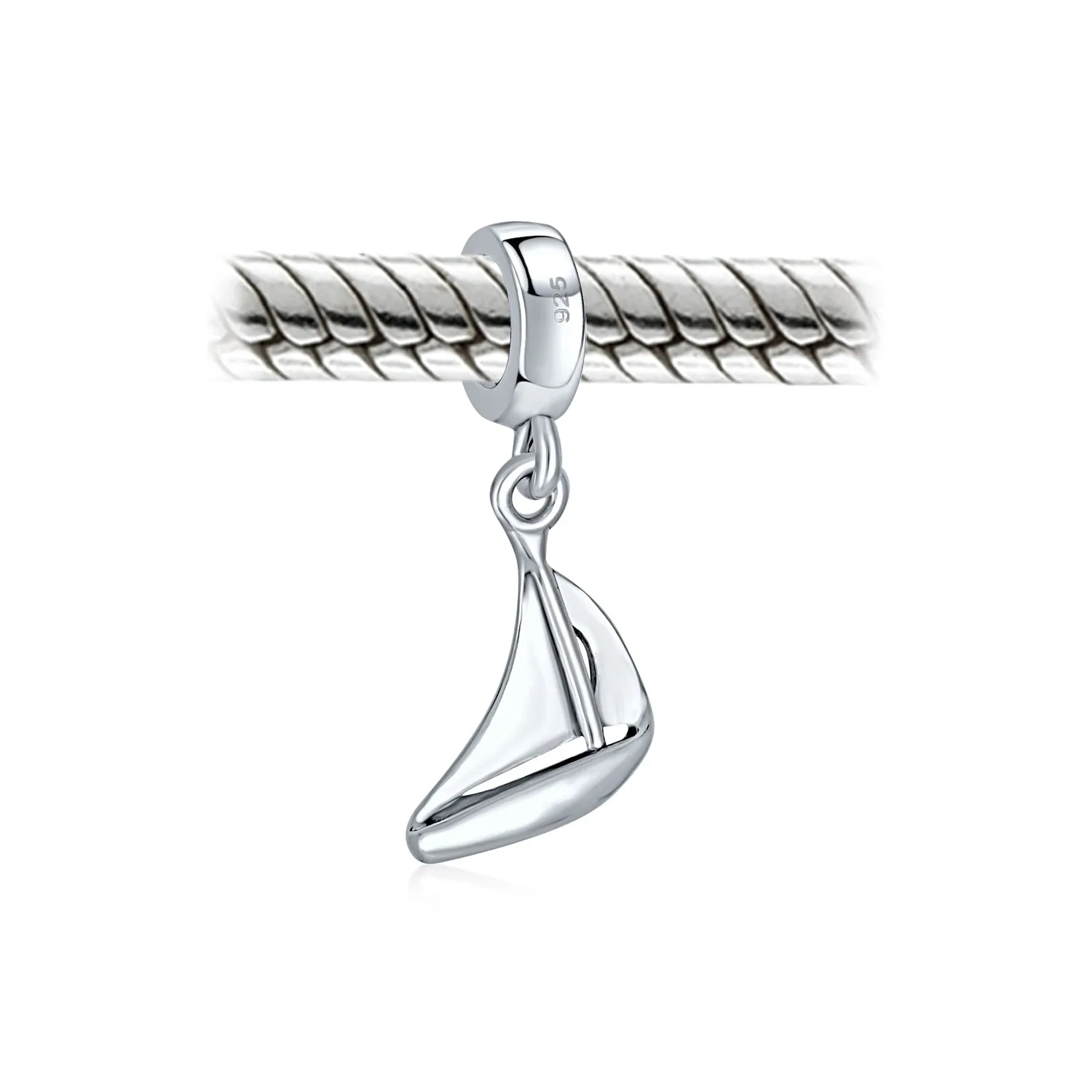 Nautical Sail Boat Dangle Charm Bead Sterling Silver for European Bracelets
