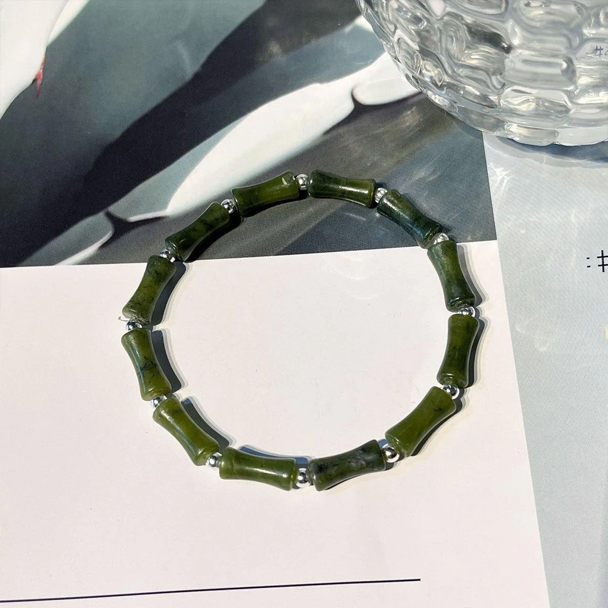 New Chinese Green Bamboo Splicing Bracelet Unique Handmade Jewelry Fashion