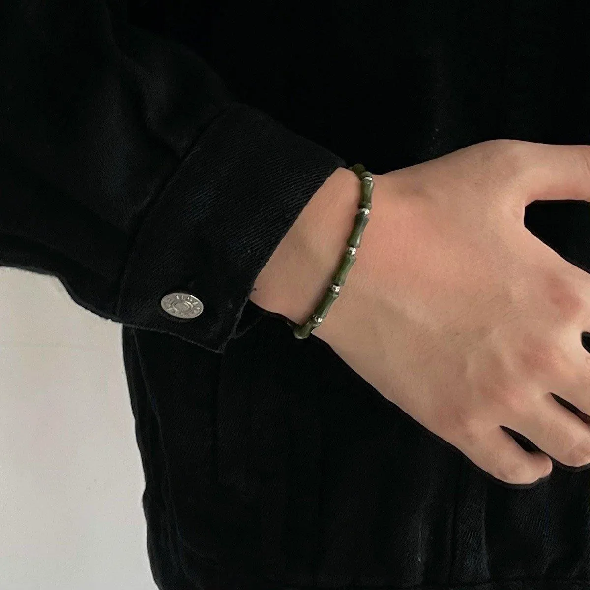 New Chinese Green Bamboo Splicing Bracelet Unique Handmade Jewelry Fashion