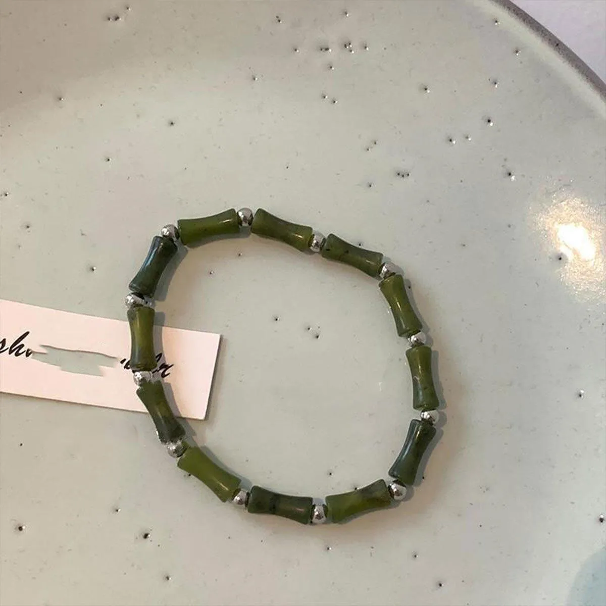 New Chinese Green Bamboo Splicing Bracelet Unique Handmade Jewelry Fashion