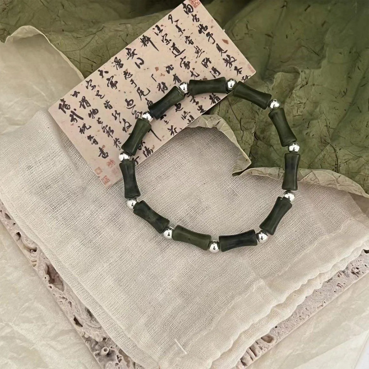 New Chinese Green Bamboo Splicing Bracelet Unique Handmade Jewelry Fashion