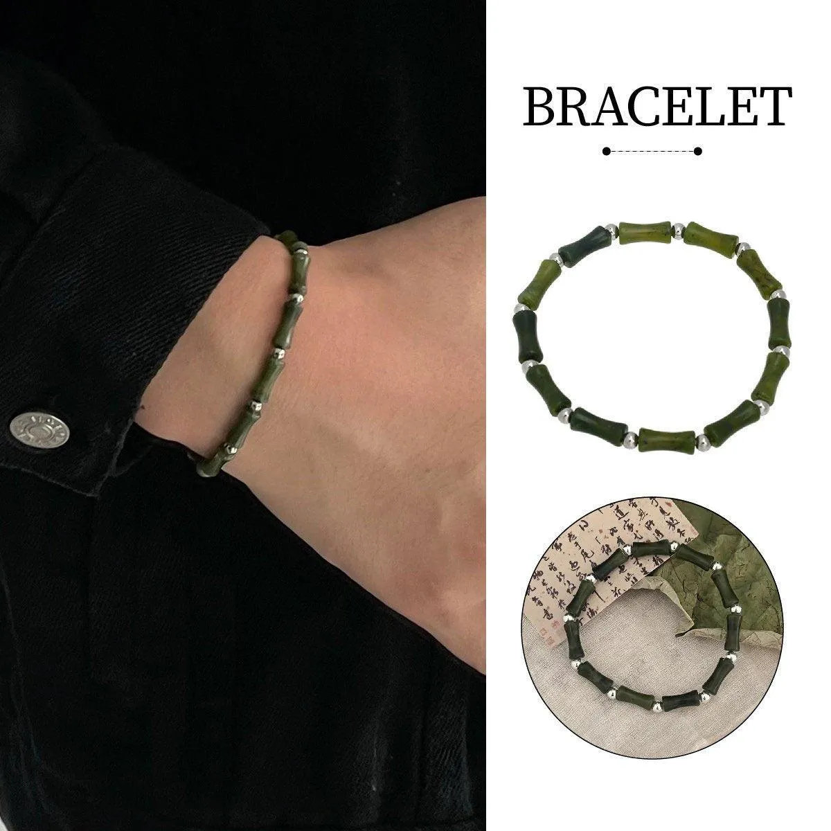 New Chinese Green Bamboo Splicing Bracelet Unique Handmade Jewelry Fashion