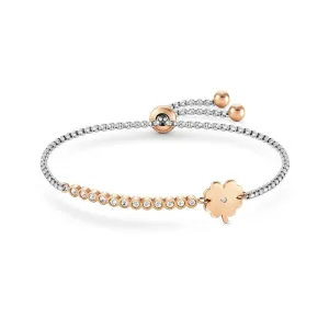 Nomination Milleluci Bracelet, Four-Leaf Clover, Cubic Zirconia, Rose PVD, Stainless Steel